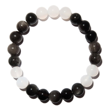 Elegantes Weißer Achat und Silberobsidian Armband für Damen - stilvoll & kraftvoll - YuCharm