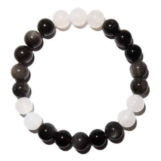 Elegantes Weißer Achat und Silberobsidian Armband für Damen - stilvoll & kraftvoll - YuCharm