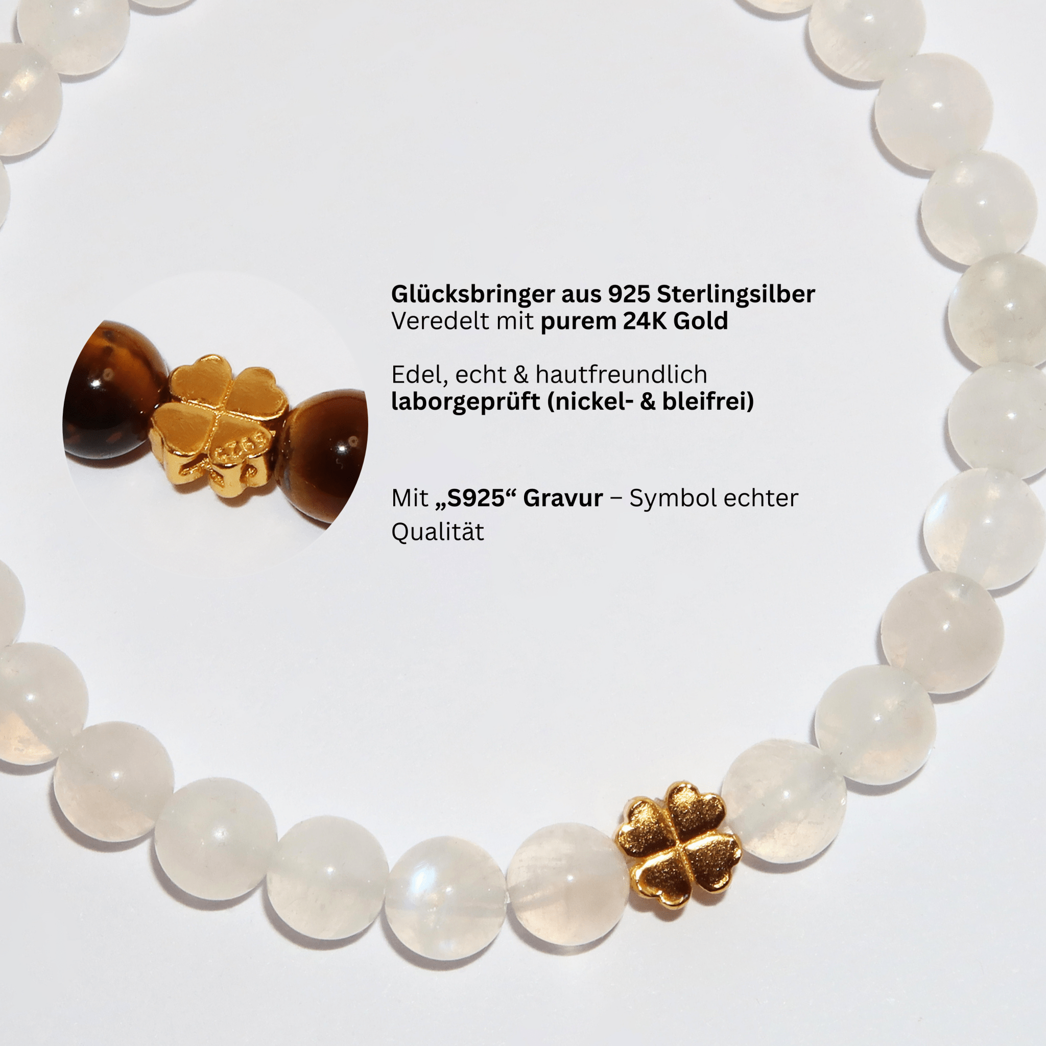 Elegantes Weißer Mondstein und 24K Vergoldeter Silber - Schmetterling Armband für Damen - stilvoll & kraftvoll - YuCharm