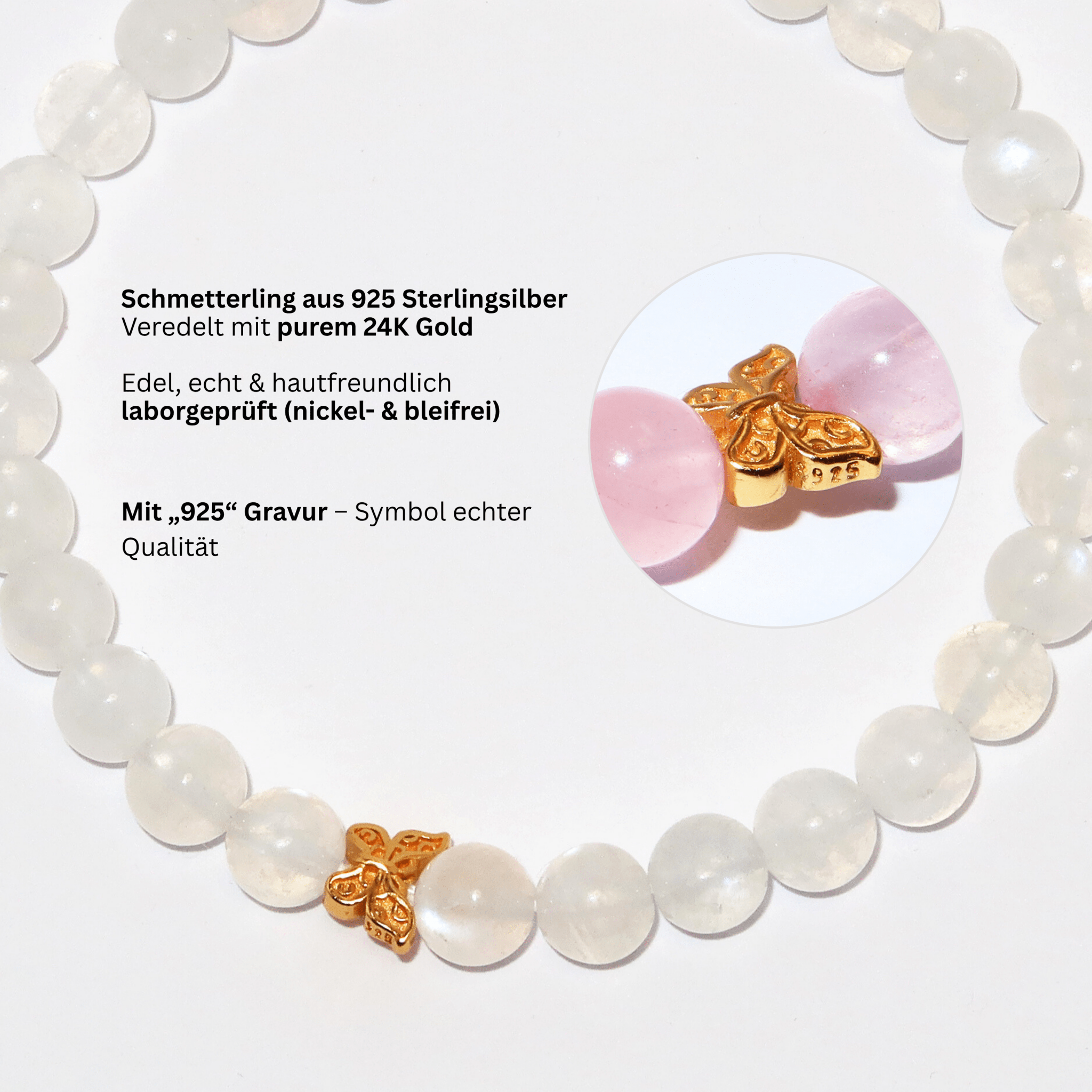 Elegantes Weißer Mondstein und 24K Vergoldetes Silber - Kleeblatt Armband für Damen - stilvoll & kraftvoll - YuCharm