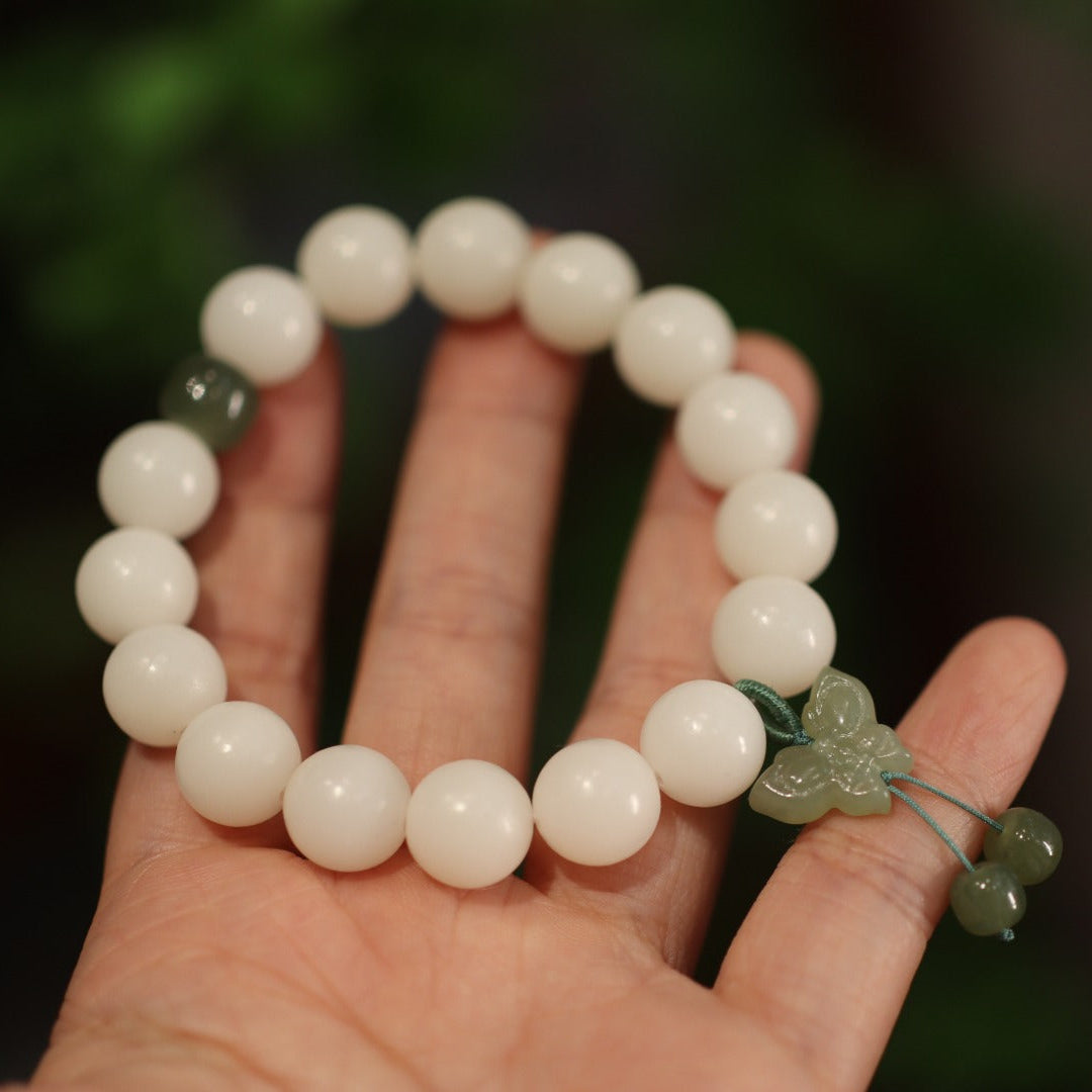 Natürliches 12 mm weißes Jade-Bodhi-Wurzel-Armband, Hetian-Jade-Ruyi-Armband, ein Baum, ein Bodhi-Jade-Armband, das sich um den Finger wickelt. Weicher Text zum Spielen