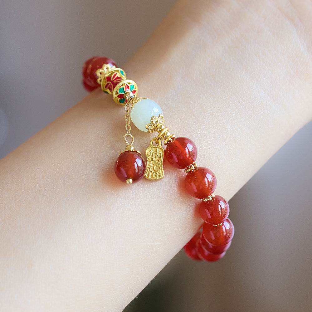 Natürliches rotes Achat-Armband für Frauen, kleine Taille aus Hetian-Jade, Glücksarmband, Akazienbohne, chinesisches Valentinstagsgeschenk