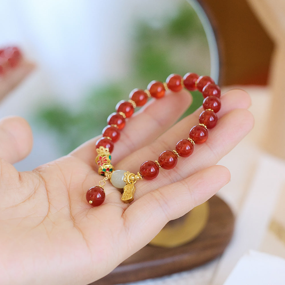 Natürliches rotes Achat-Armband für Frauen, kleine Taille aus Hetian-Jade, Glücksarmband, Akazienbohne, chinesisches Valentinstagsgeschenk