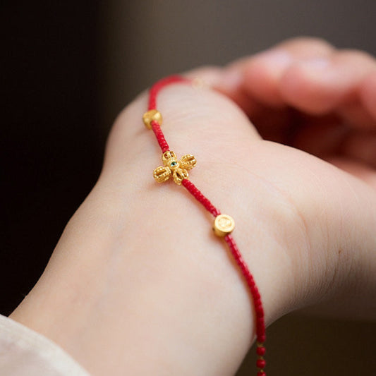 [Vierblättriges Kleeblatt] 925er Silber vergoldetes Vajra Joy rotes Glasarmband 2025 Jahr der Schlange Vajra-Armband für Frauen Neues, hochwertiges Armband im chinesischen Stil, rotes Sternzeichen-Jahr, glasiertes Armband