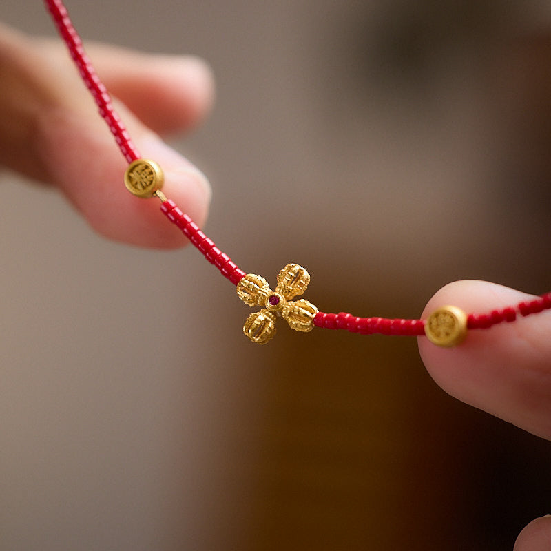 [Vierblättriges Kleeblatt] 925er Silber vergoldetes Vajra Joy rotes Glasarmband 2025 Jahr der Schlange Vajra-Armband für Frauen Neues, hochwertiges Armband im chinesischen Stil, rotes Sternzeichen-Jahr, glasiertes Armband