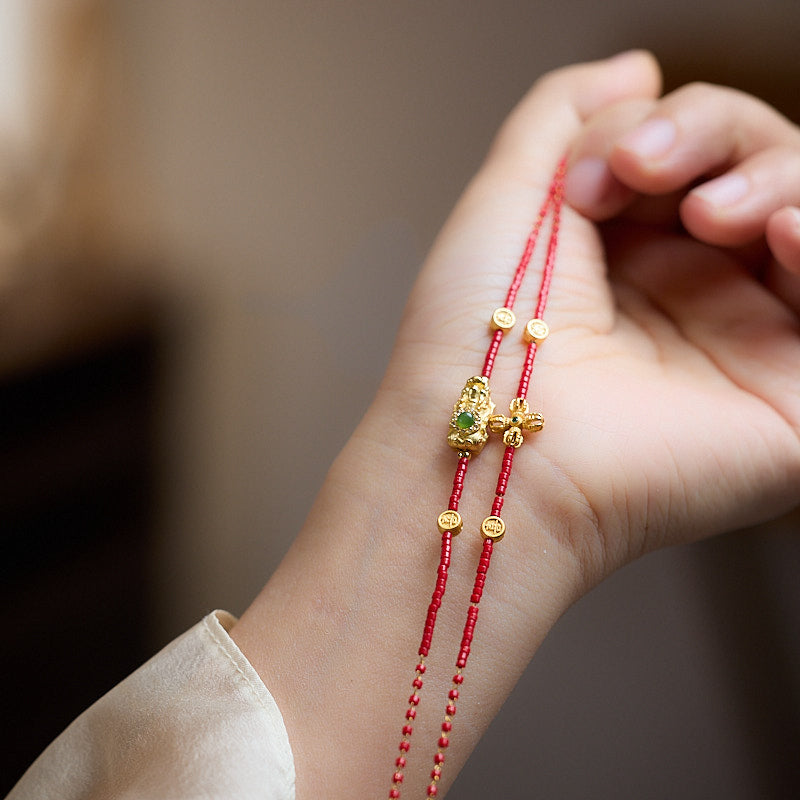 [Vierblättriges Kleeblatt] 925er Silber vergoldetes Vajra Joy rotes Glasarmband 2025 Jahr der Schlange Vajra-Armband für Frauen Neues, hochwertiges Armband im chinesischen Stil, rotes Sternzeichen-Jahr, glasiertes Armband