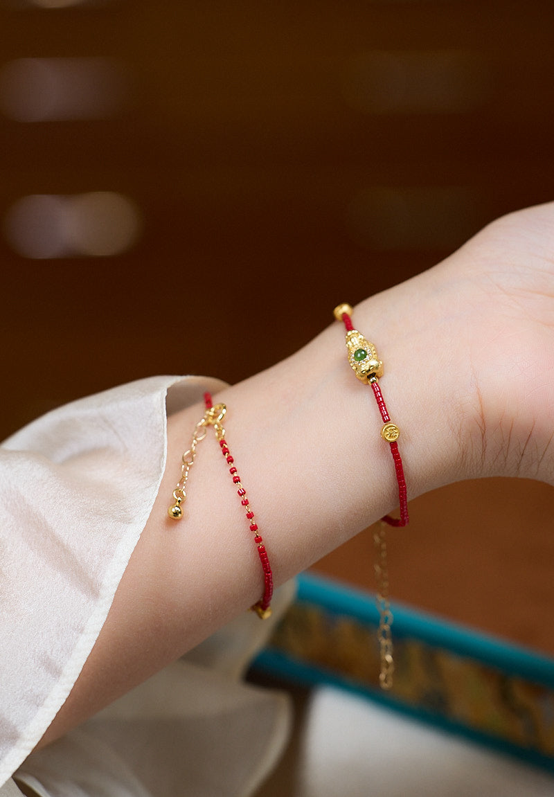 [Vierblättriges Kleeblatt] 925er Silber vergoldetes Vajra Joy rotes Glasarmband 2025 Jahr der Schlange Vajra-Armband für Frauen Neues, hochwertiges Armband im chinesischen Stil, rotes Sternzeichen-Jahr, glasiertes Armband