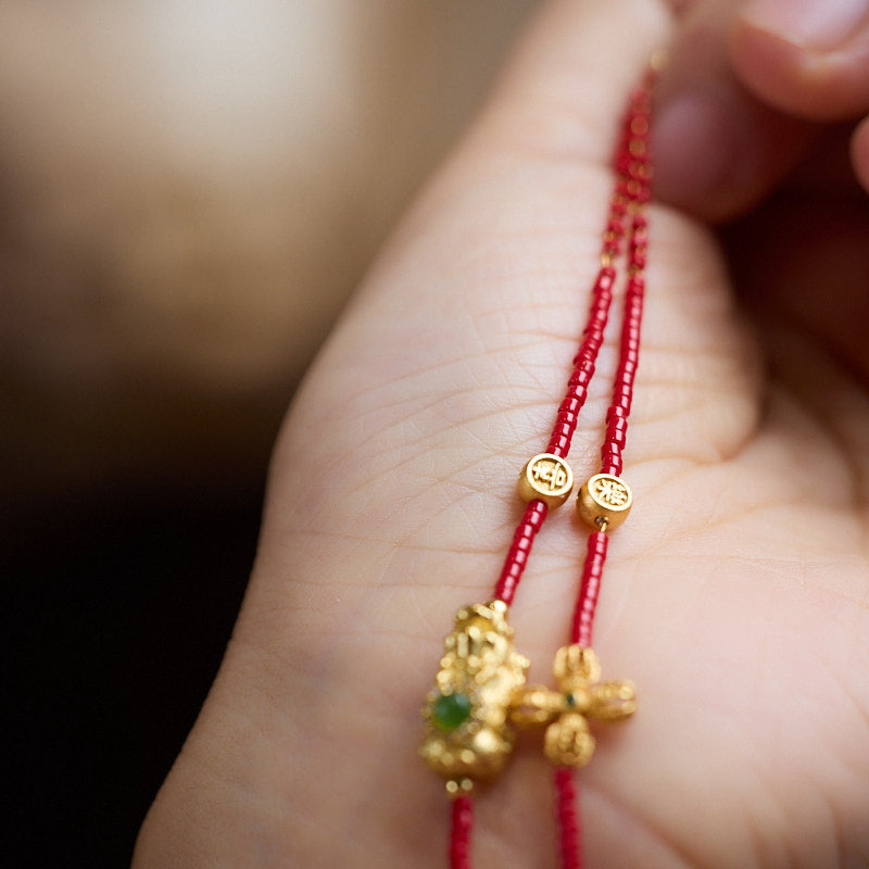 [Vierblättriges Kleeblatt] 925er Silber vergoldetes Vajra Joy rotes Glasarmband 2025 Jahr der Schlange Vajra-Armband für Frauen Neues, hochwertiges Armband im chinesischen Stil, rotes Sternzeichen-Jahr, glasiertes Armband