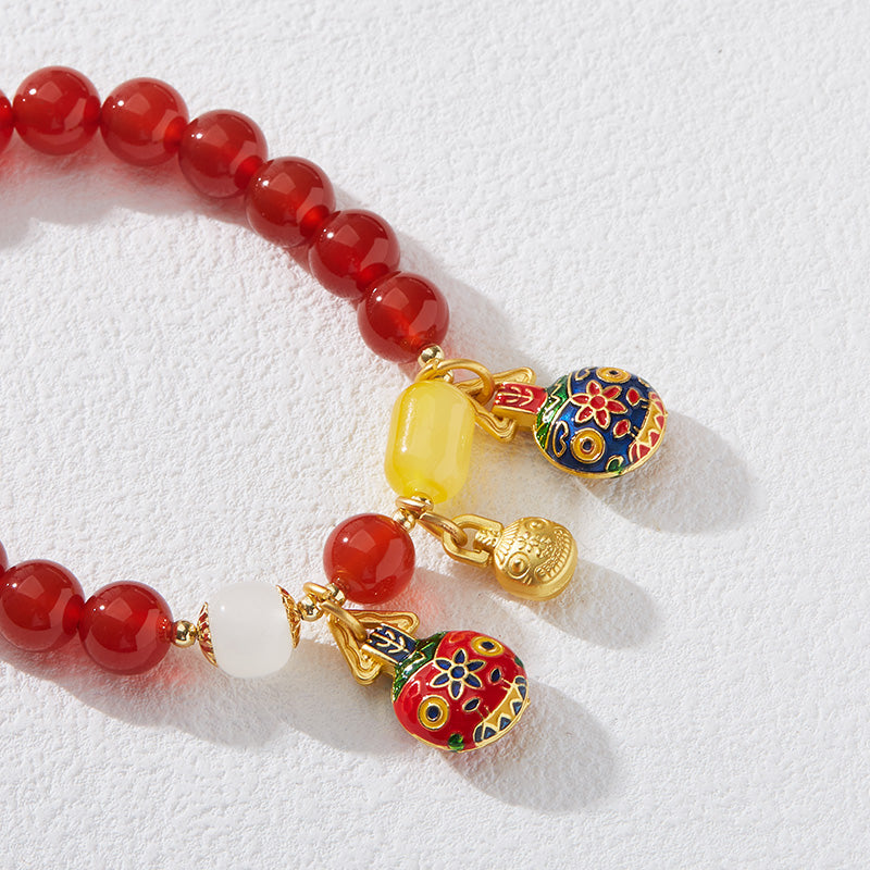 Neue chinesische Art-natürlicher roter Achat-Goldschluckendes Tier-Armband-Frauen-Jahr des Tierkreis-Retrostil-Armband-Schmucksache-Geschenk-Großhandels