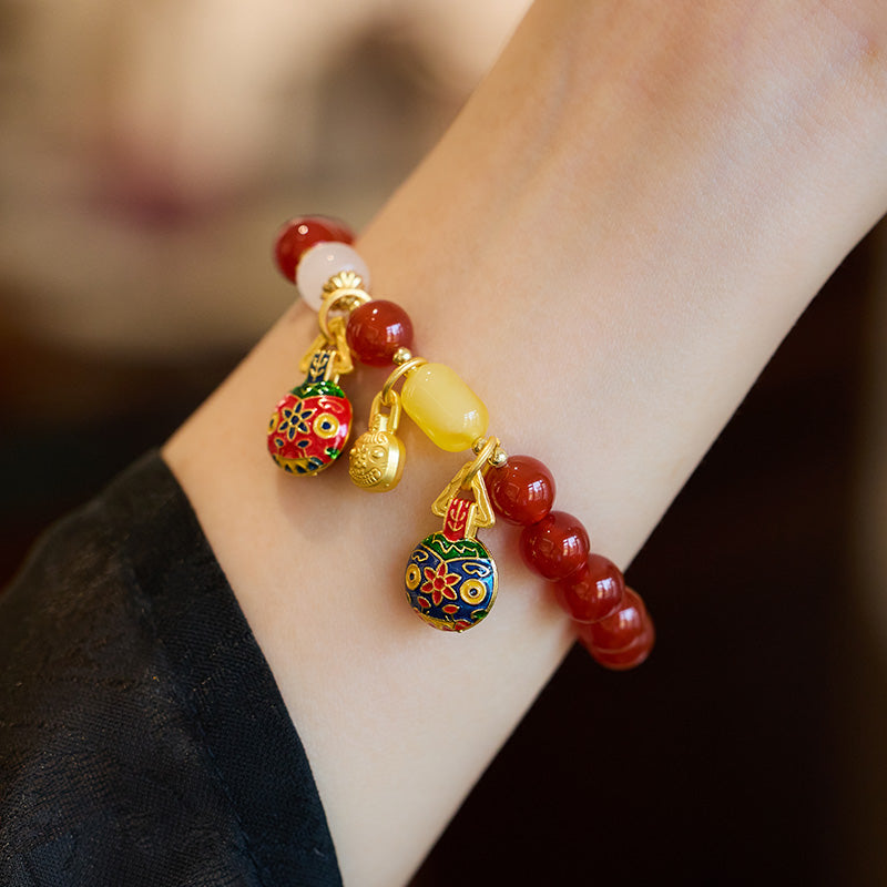 Neue chinesische Art-natürlicher roter Achat-Goldschluckendes Tier-Armband-Frauen-Jahr des Tierkreis-Retrostil-Armband-Schmucksache-Geschenk-Großhandels