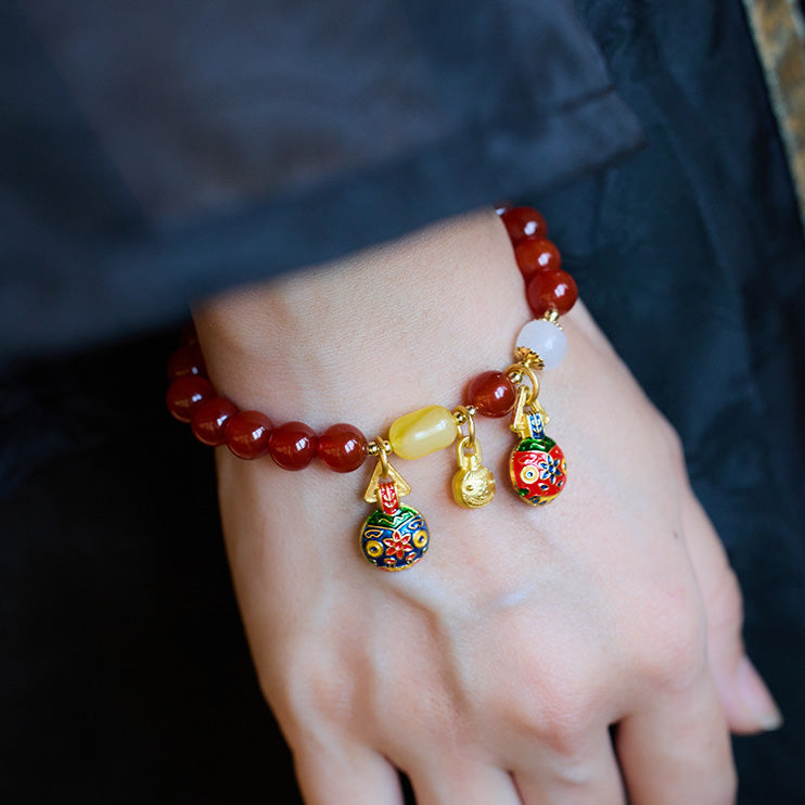 Neue chinesische Art-natürlicher roter Achat-Goldschluckendes Tier-Armband-Frauen-Jahr des Tierkreis-Retrostil-Armband-Schmucksache-Geschenk-Großhandels