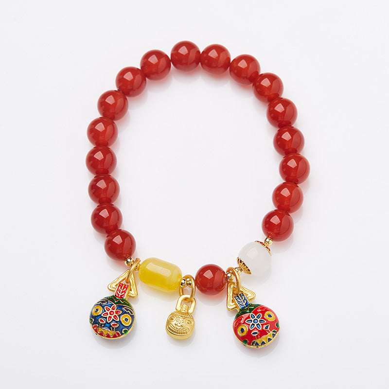 Neue chinesische Art-natürlicher roter Achat-Goldschluckendes Tier-Armband-Frauen-Jahr des Tierkreis-Retrostil-Armband-Schmucksache-Geschenk-Großhandels