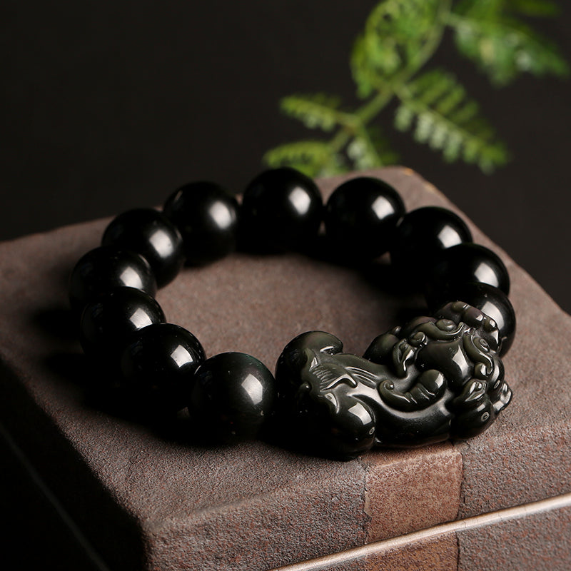 Natürliches Regenbogenauge-Obsidian-Pixiu-Armband 10mm Natürliches Obsidian-Pixiu-Männer-Buddha-Perlenarmband