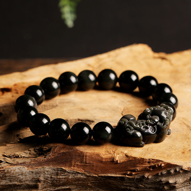 Natürliches Regenbogenauge-Obsidian-Pixiu-Armband 10mm Natürliches Obsidian-Pixiu-Männer-Buddha-Perlenarmband