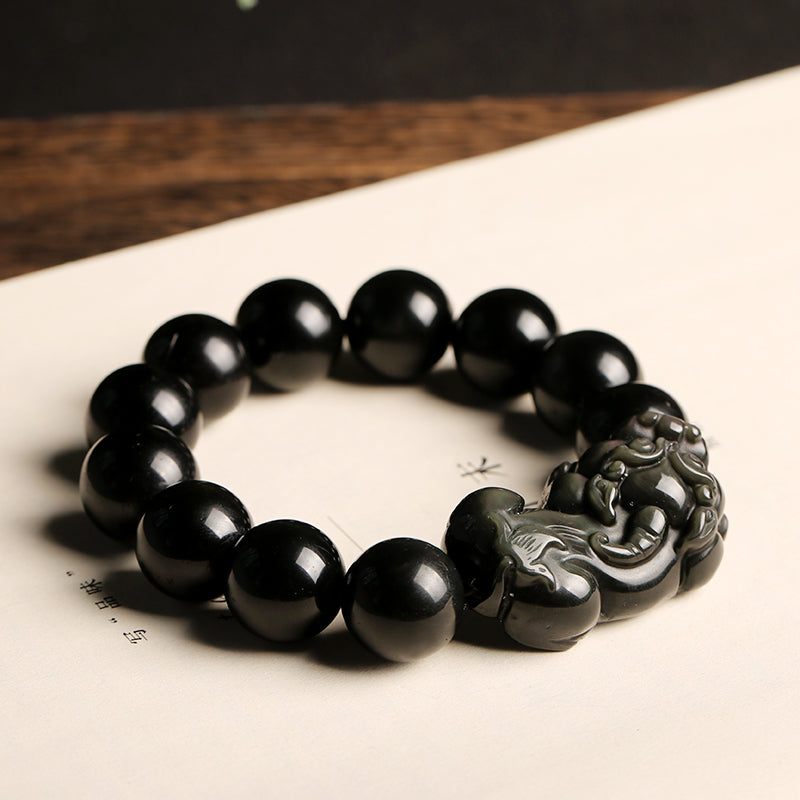 Natürliches Regenbogenauge-Obsidian-Pixiu-Armband 10mm Natürliches Obsidian-Pixiu-Männer-Buddha-Perlenarmband