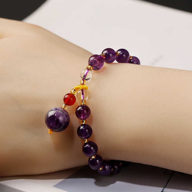 Chinesischer Stil natürliches lila Armband Kristall Einzelkreis Amethyst Armband Anhänger Paar süßer Schmuck Männer und Frauen kleine Geschenke